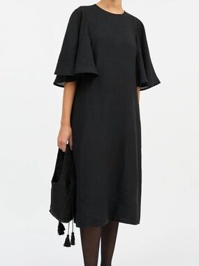 BNWT SKALL Studio Black Linen Oversized Vava Midi Dress with Statement Sleeves